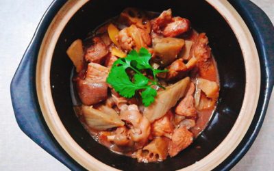 Braised pork knuckle with lotus root and Red fermented bean curd